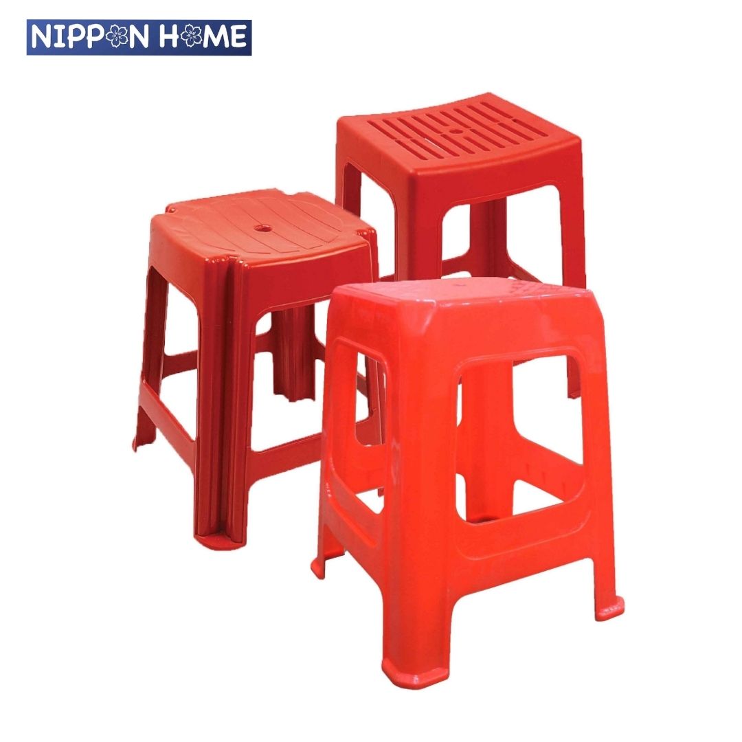 Nippon Home Plastic Chair Plastic Stool Red Chair Stackable Durable Lightweight