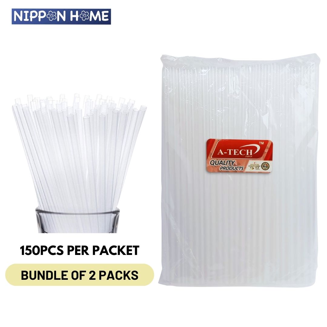 Transparent Disposable Plastic Straws 150pcs per Pack Bundle of 2 Packs Durable & Flexible for Beverages