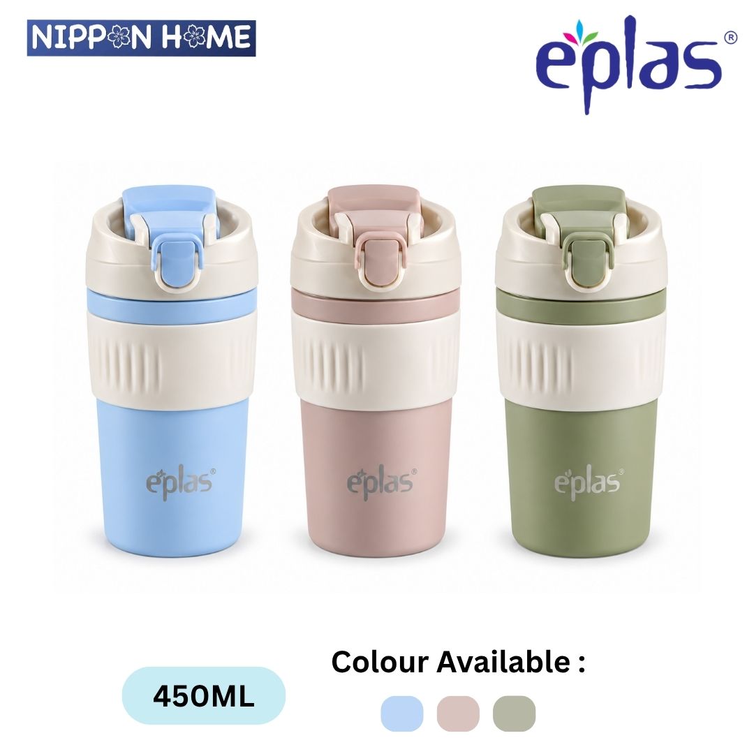 Nippon Home EPLAS 450ML Dual Use Lid Vacuum Cup With Flip Silicone Straw Non-Slip Travel Mug Coffee Cup